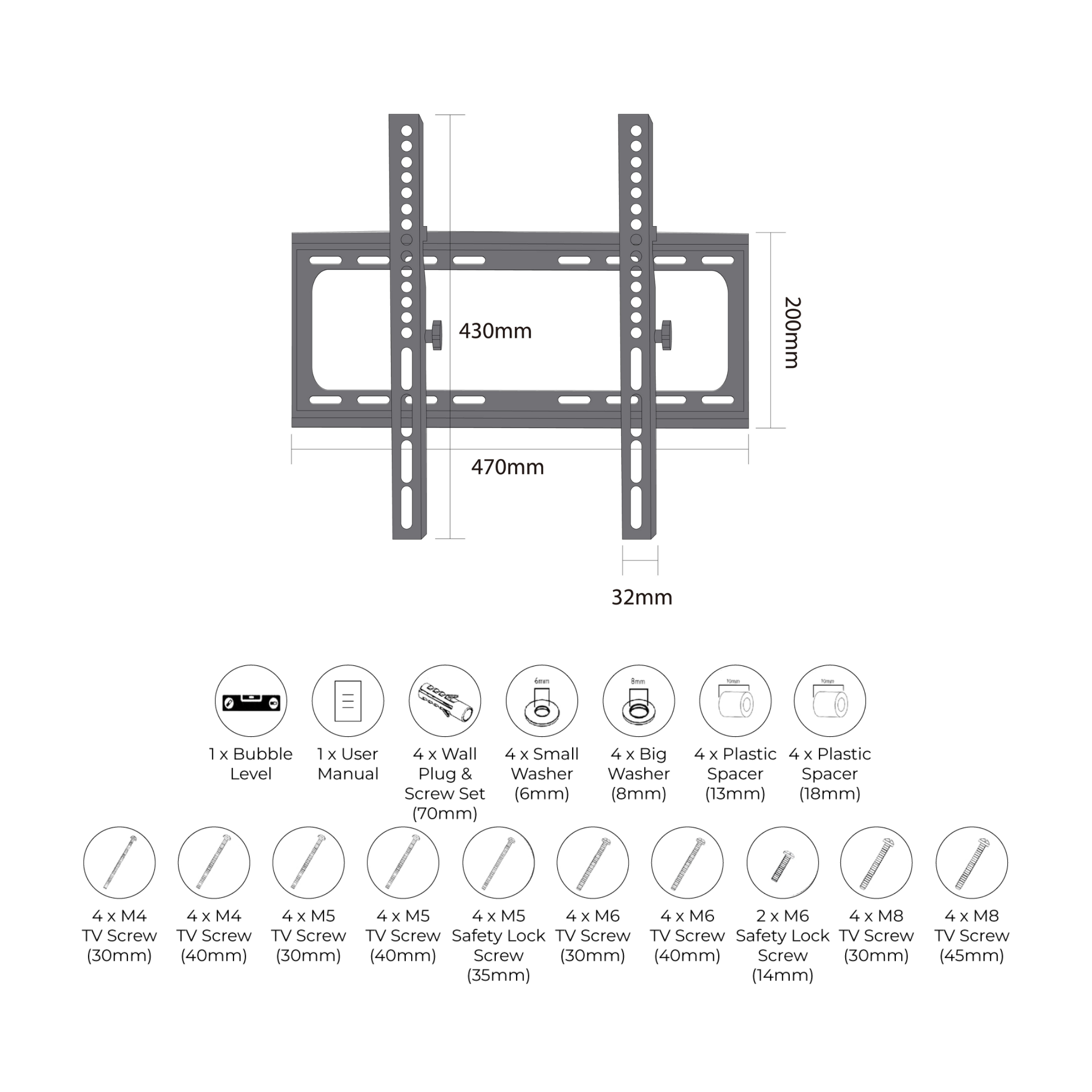 Phison 32"-55" Tilt TV Bracket PM-47T