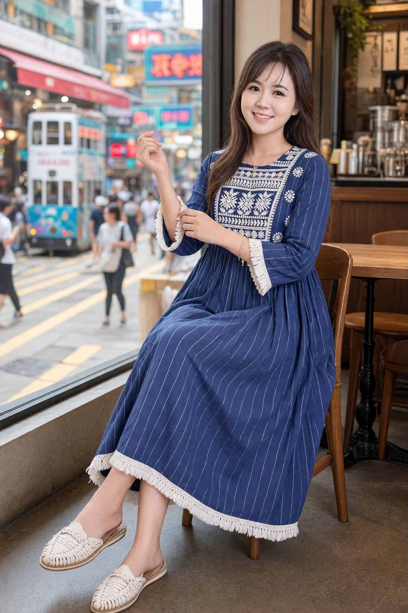 3572 Navy Blue With Pure white Emb Mid Sleeve soso OP