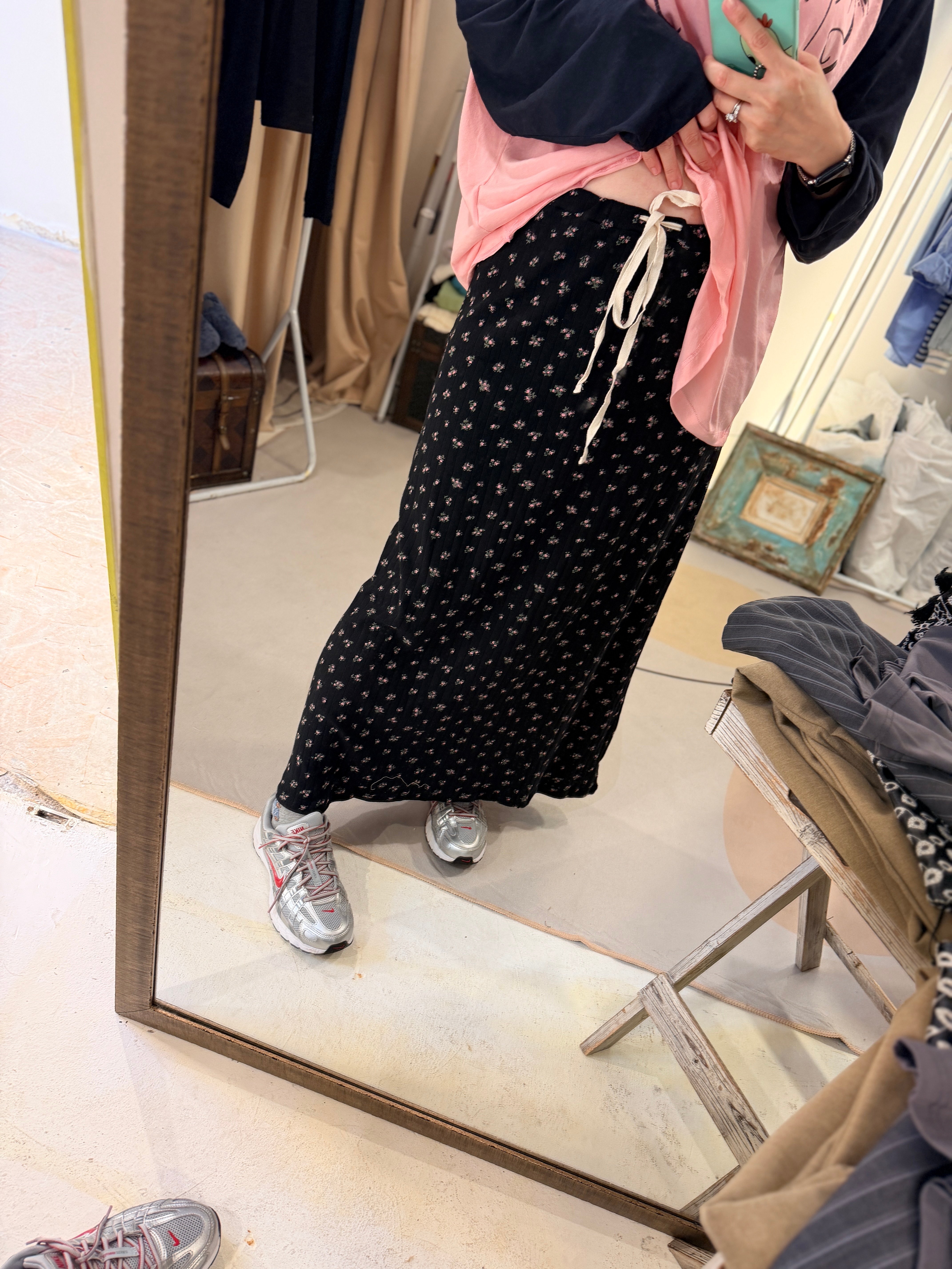 Flower printed cotton skirt