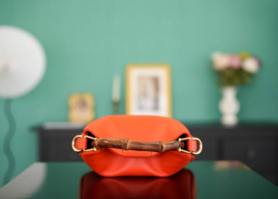 Gucci Bamboo 1947 Small Top Handle Bag in Vibrant Orange Leather
