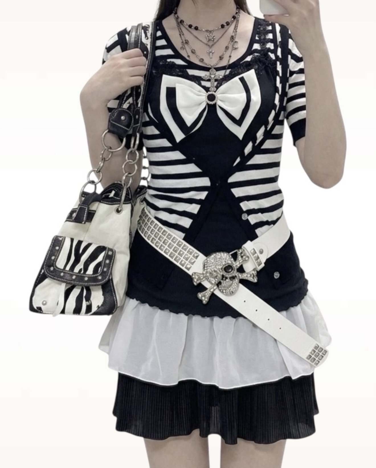 Black Striped Bow Dress Set