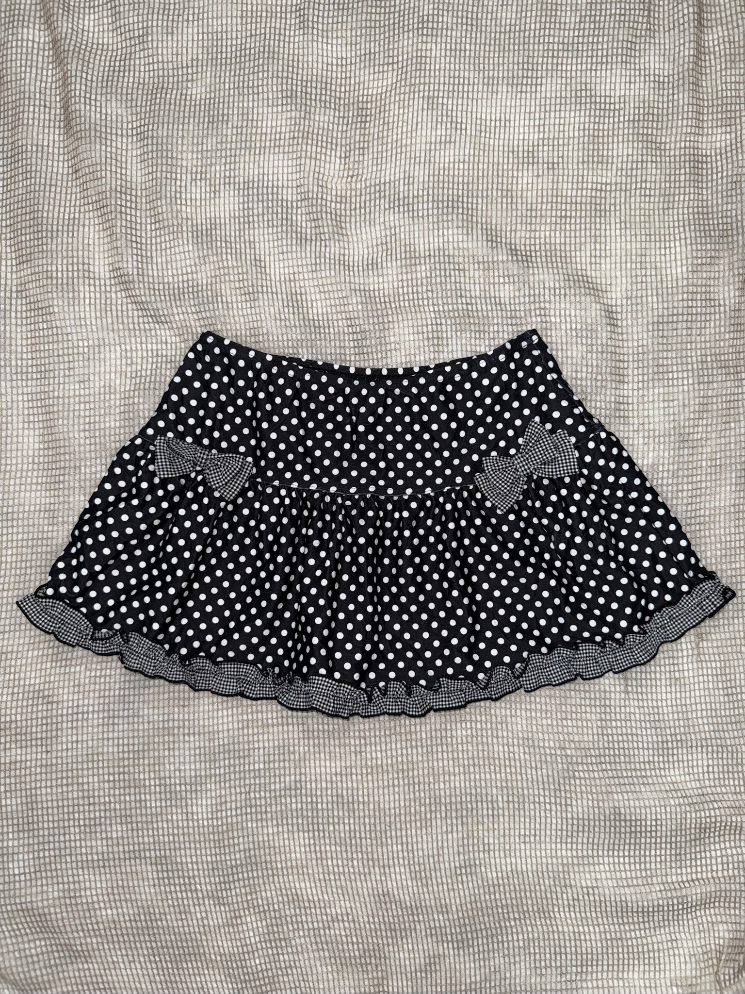 Tiered Flouncy Dot Skirt with Gingham Trim