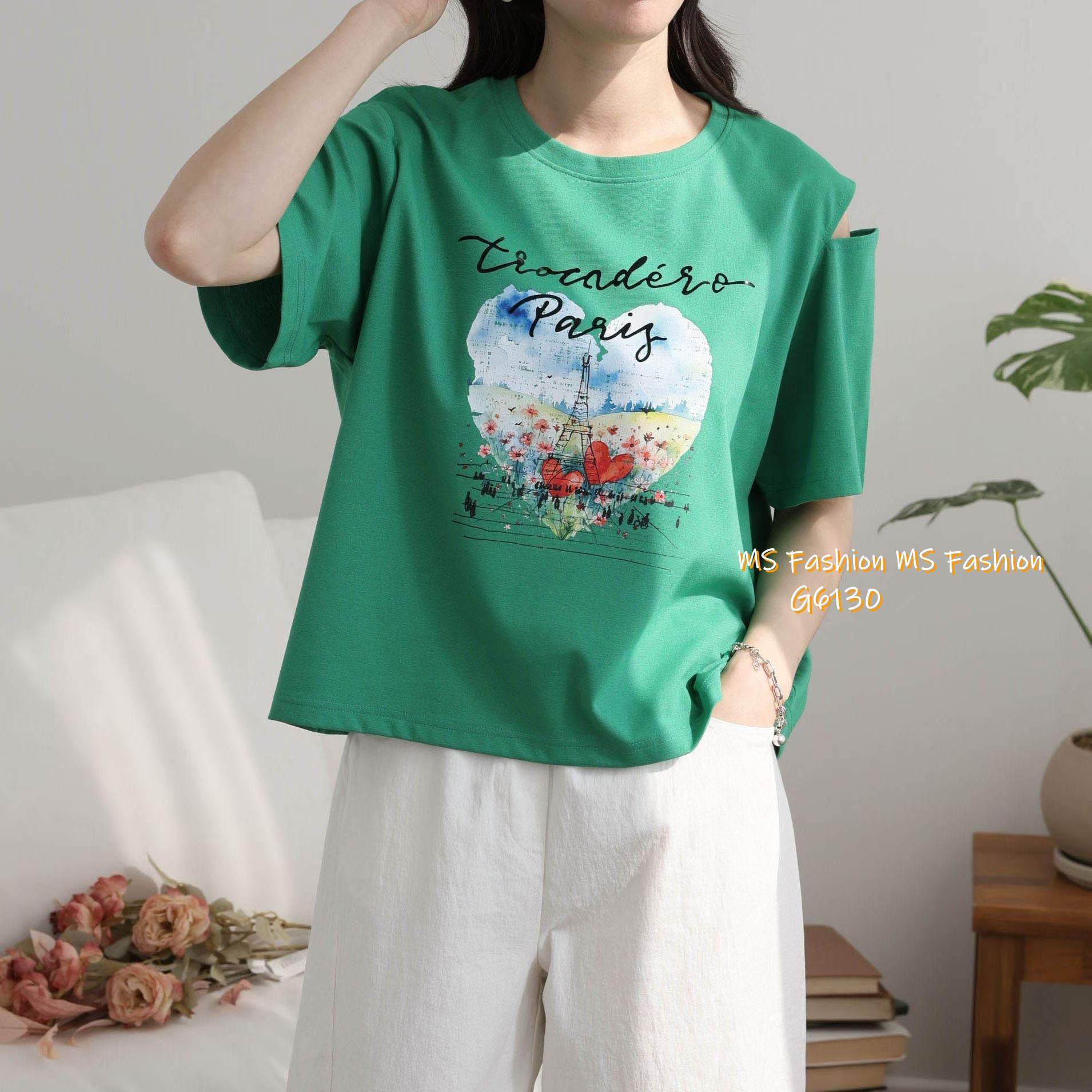 G6130 韓國🇰🇷靚色靚print露肩top