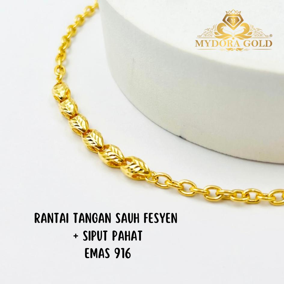 MYDORA Rantai Tangan Sauh Fesyen + Siput Pahat | Emas 916/22K
