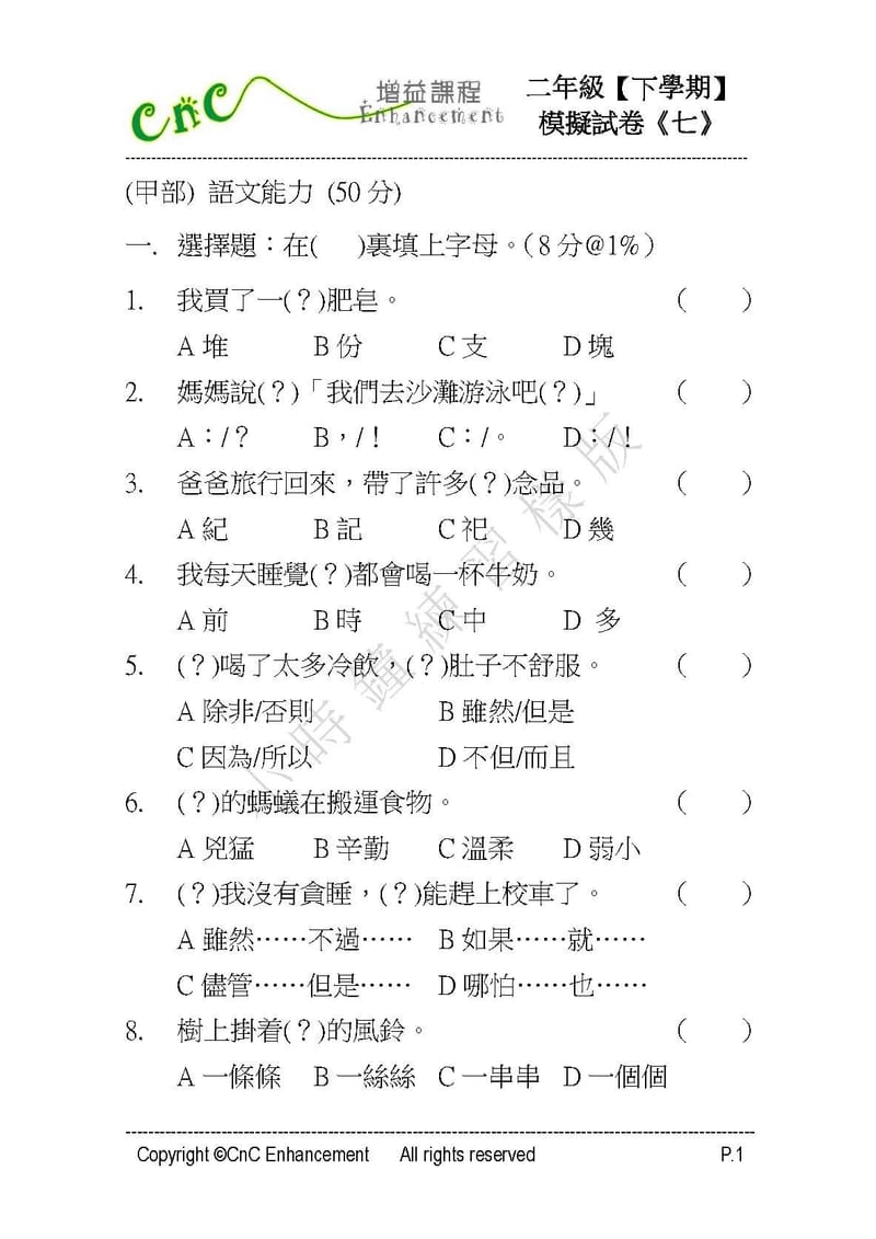 模擬試卷 (二年級)