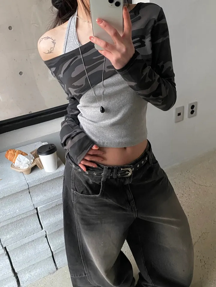 Camo Halterneck Layered Crop
