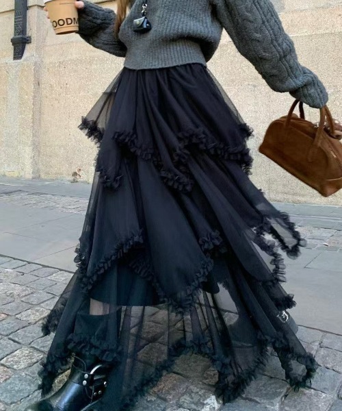 Lace薄紗蛋糕長裙【JS006】