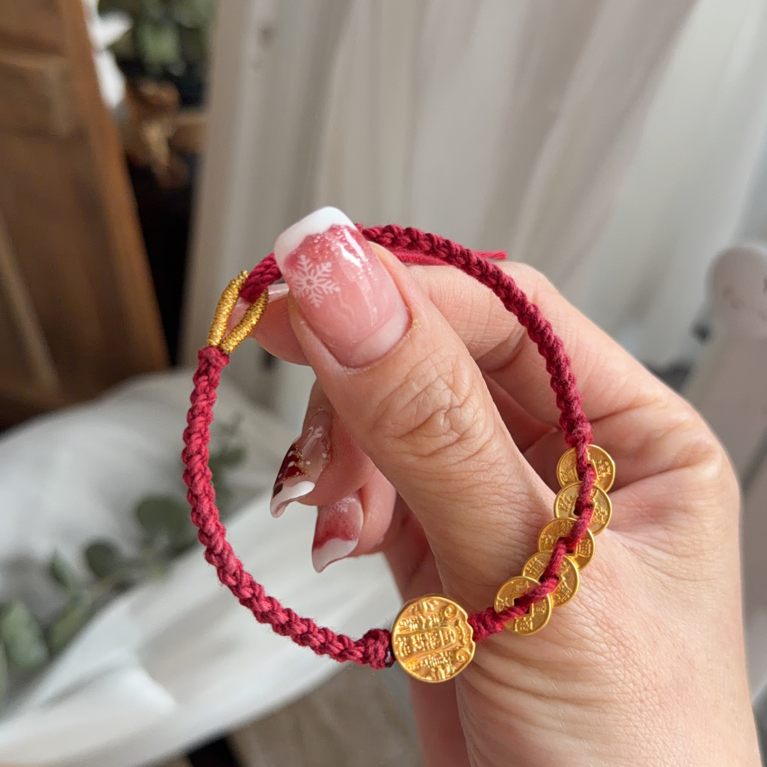 999硬金五帝錢+硬金五路財神襯手绳