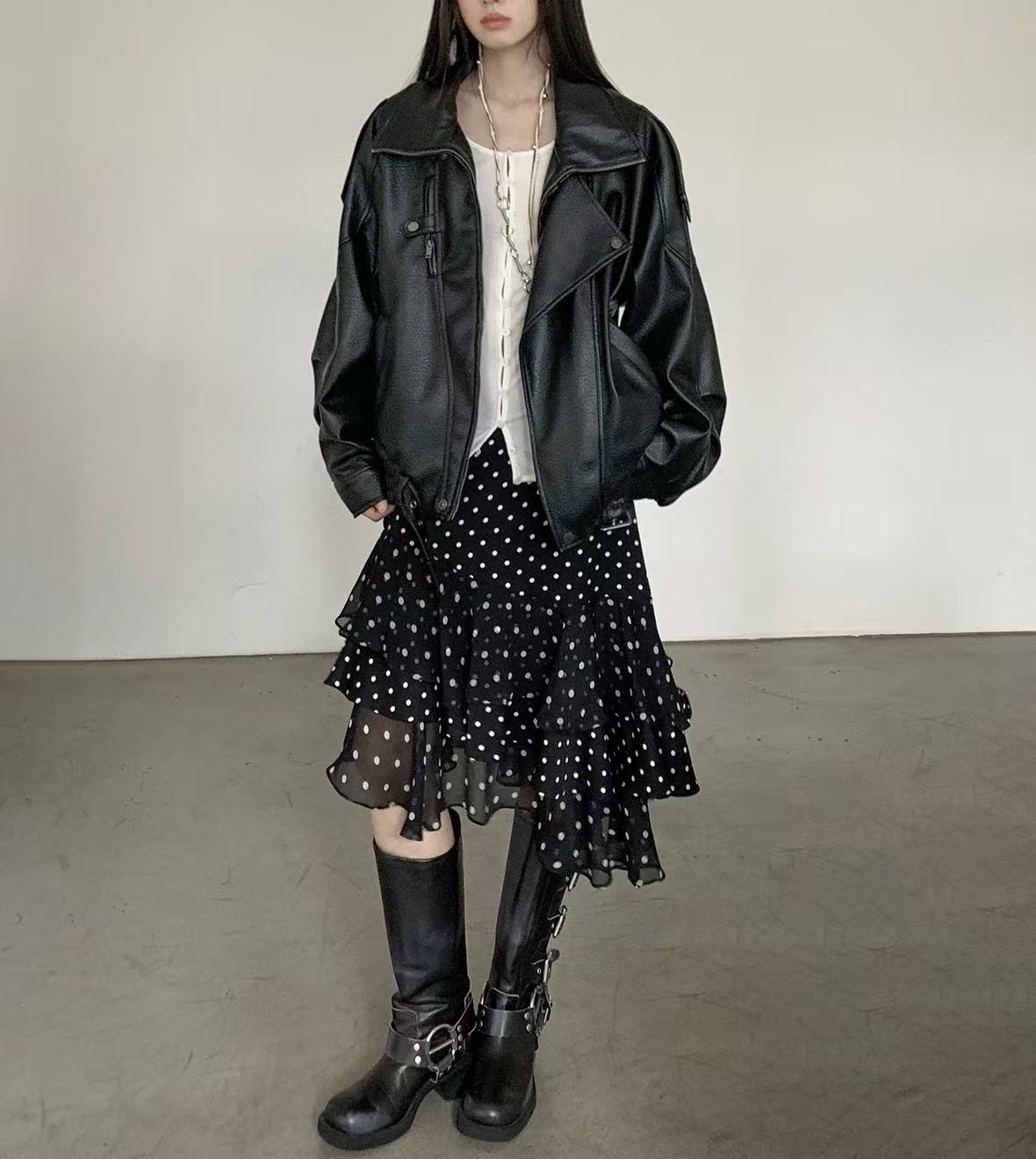 雪紗波點ruffle Sk