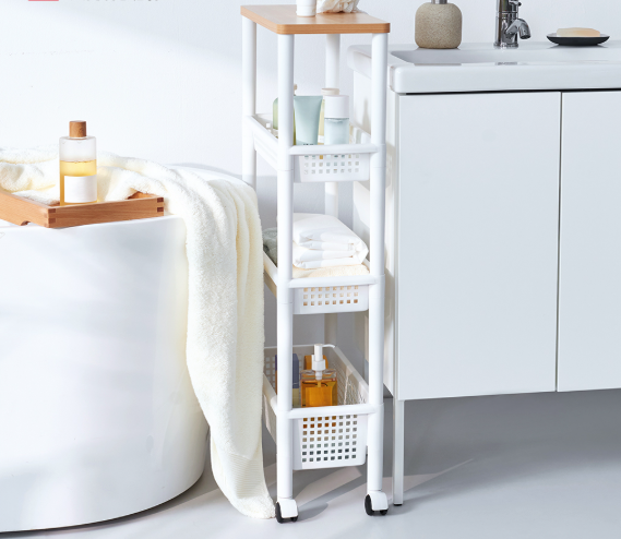 134479/天馬4層木面窄身有轆雜物架