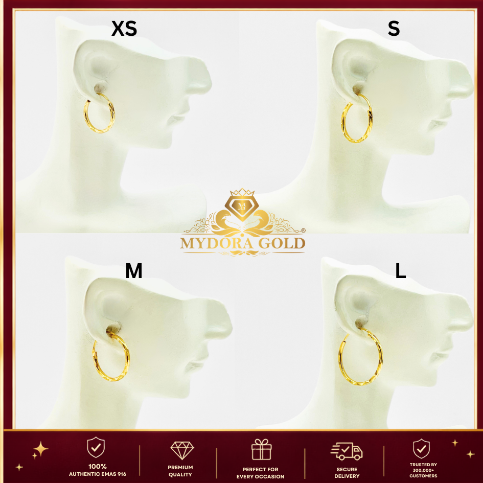 MYDORA Subang Bulat Donut | Fesyen Earrings EMAS 916/22K