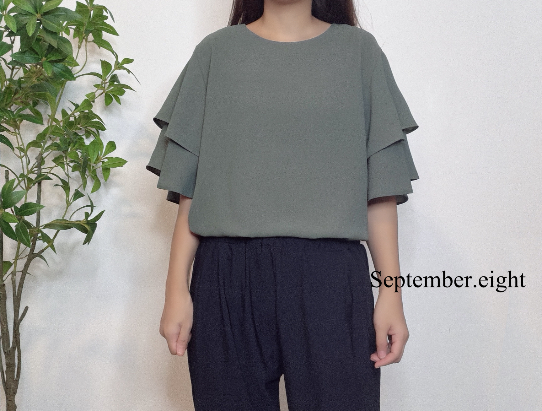 雙層ruffle 手袖top