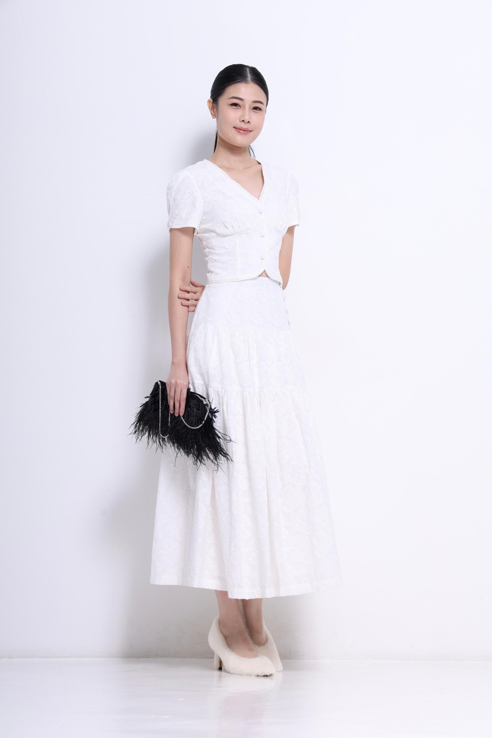 CB2716 White Embroidered Skirt Set