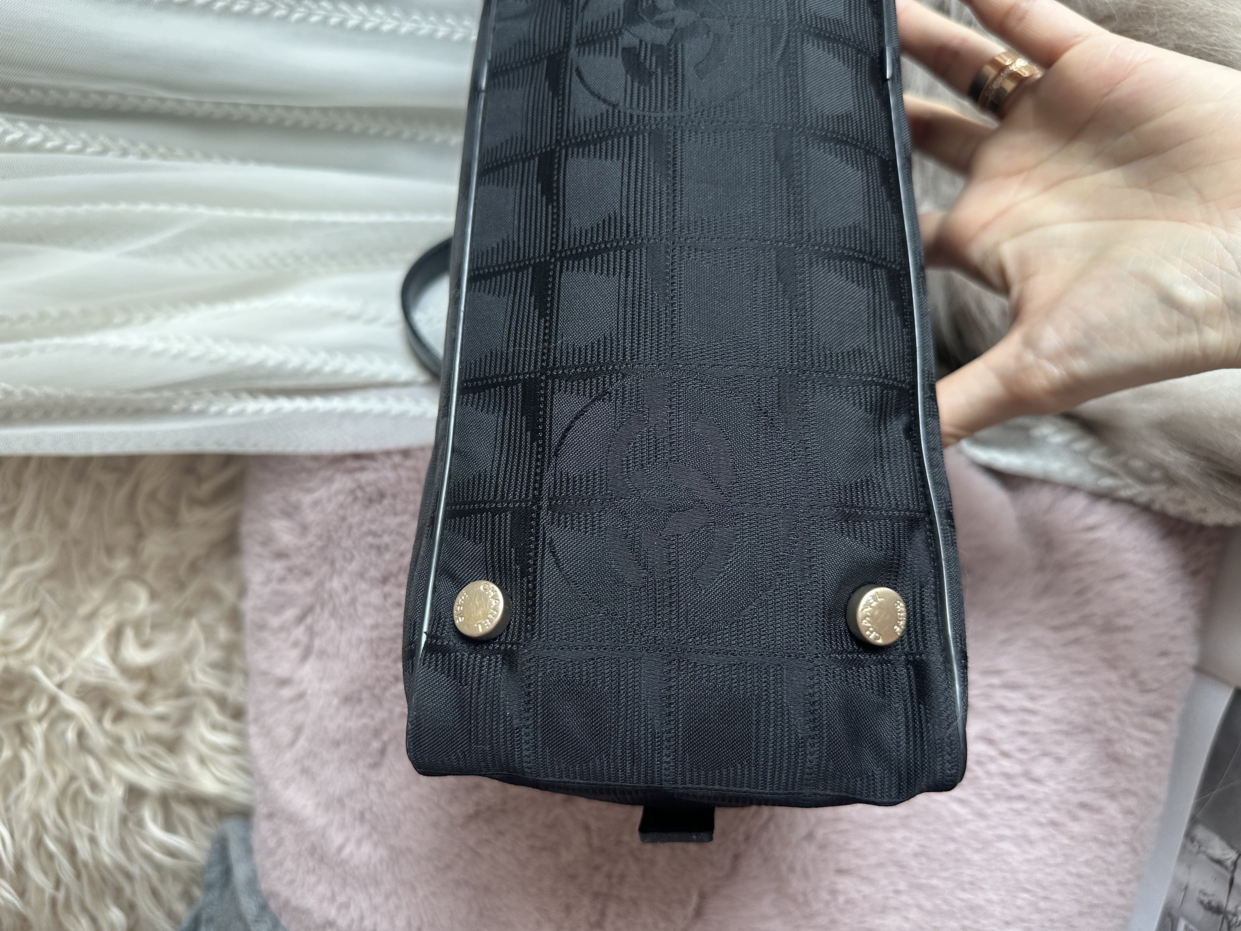 美品  03-04 vintage chanel black jacqurd shoulder bag 