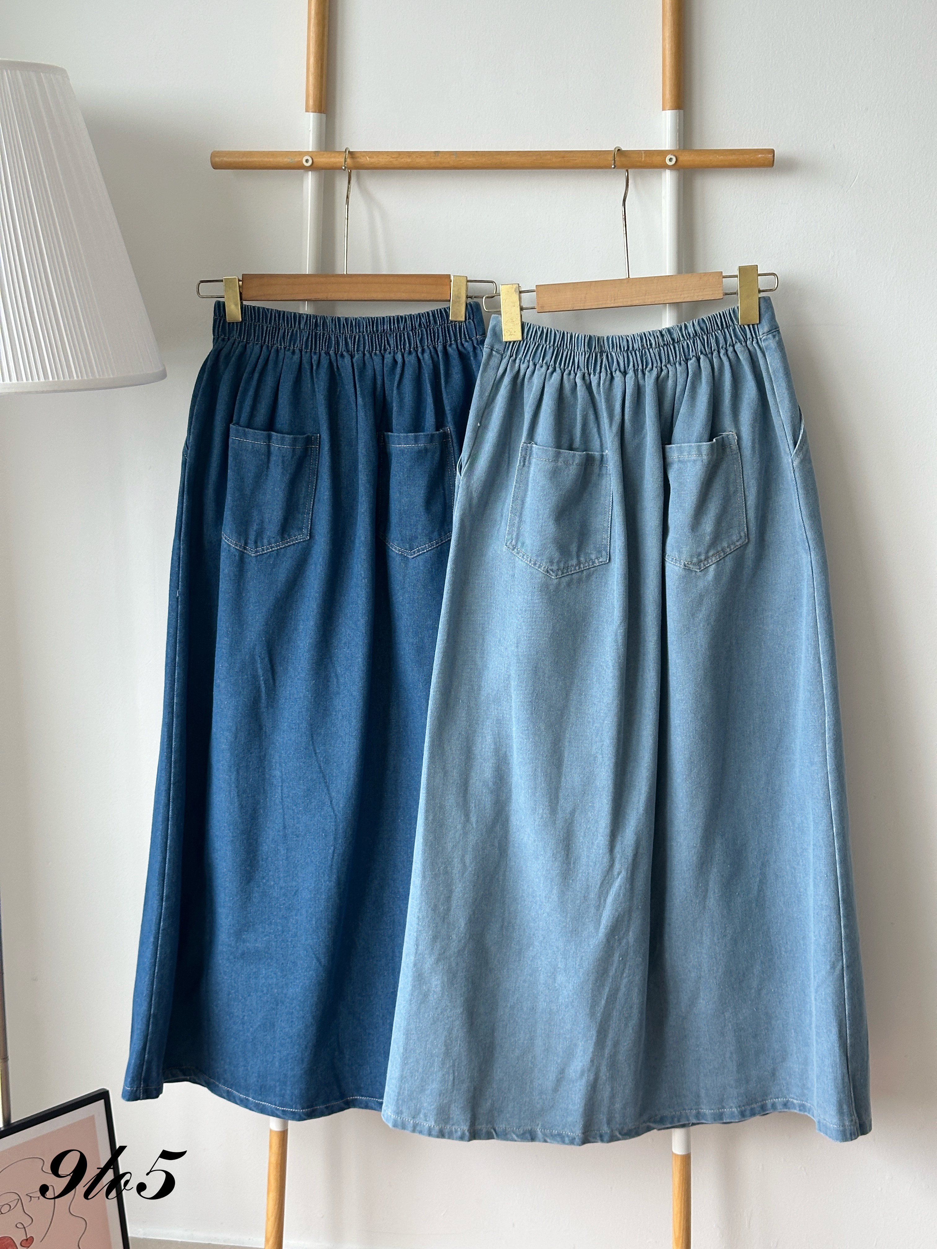 S1972 A Line Denim Skirt - D.Blue & L.Blue