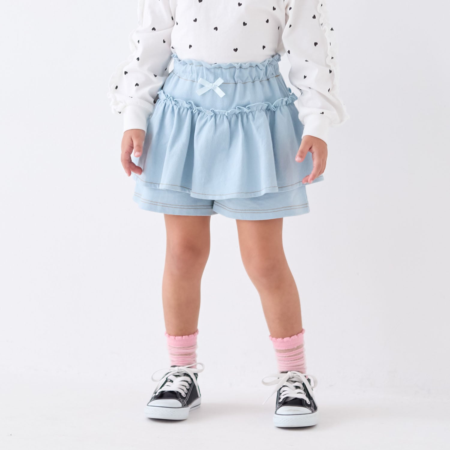 🆕【⭐訂購⭐】 🇯🇵日本直送🌀#GITA 牛仔風 彈性針織褶皺 荷葉邊裙褲［3款選］🌀 [ELAA-0246]