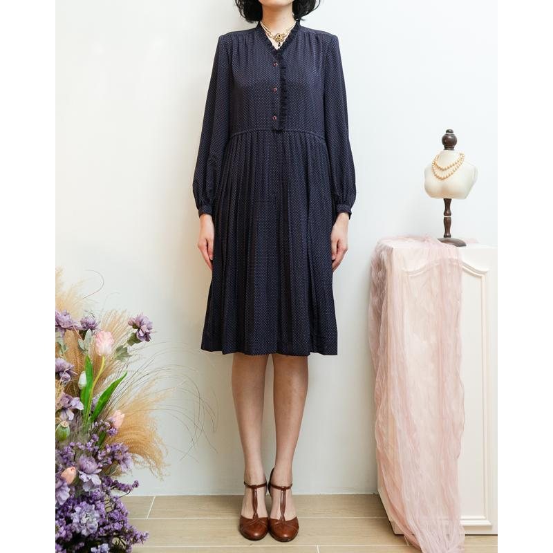 Vintage Japanese Tokyo Style Classic Polka Dot Day Dress with Ruffle Trim(MT1608-83)