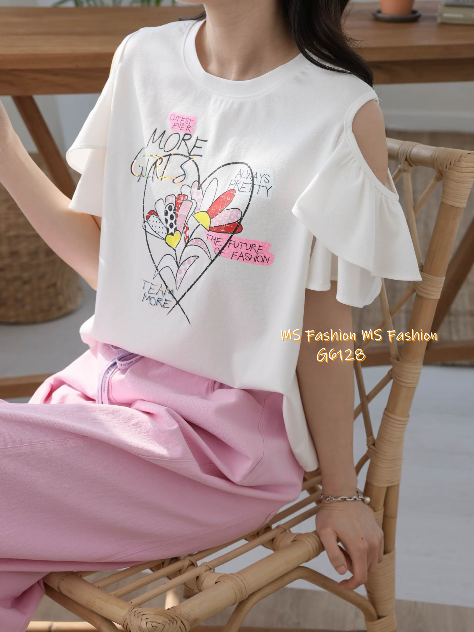 G6128 韓國🇰🇷靚print露肩top