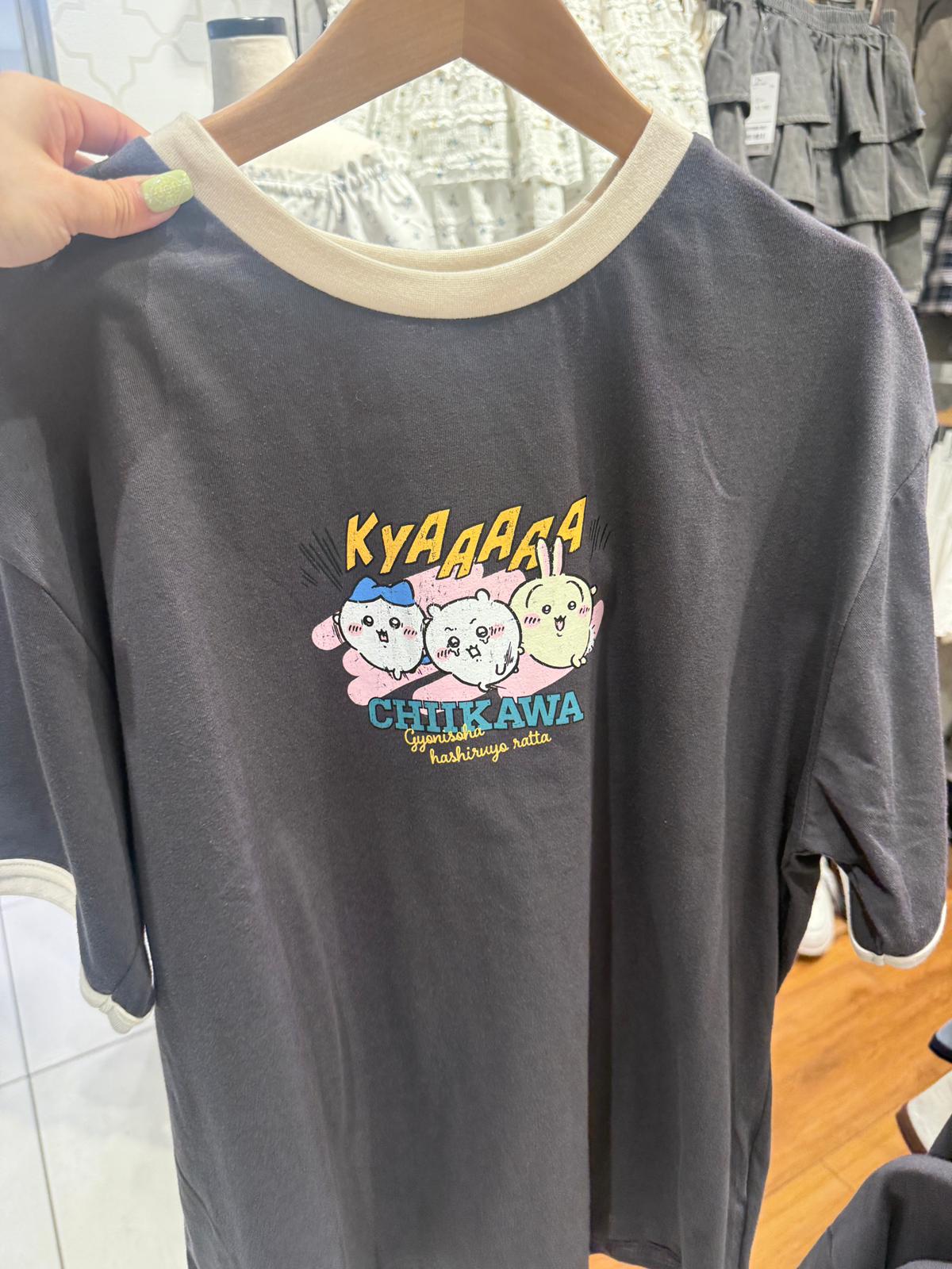 Honeys x Chiikawa 拼色邊tee Size /m /L Pink /ivory / charcoal / grey