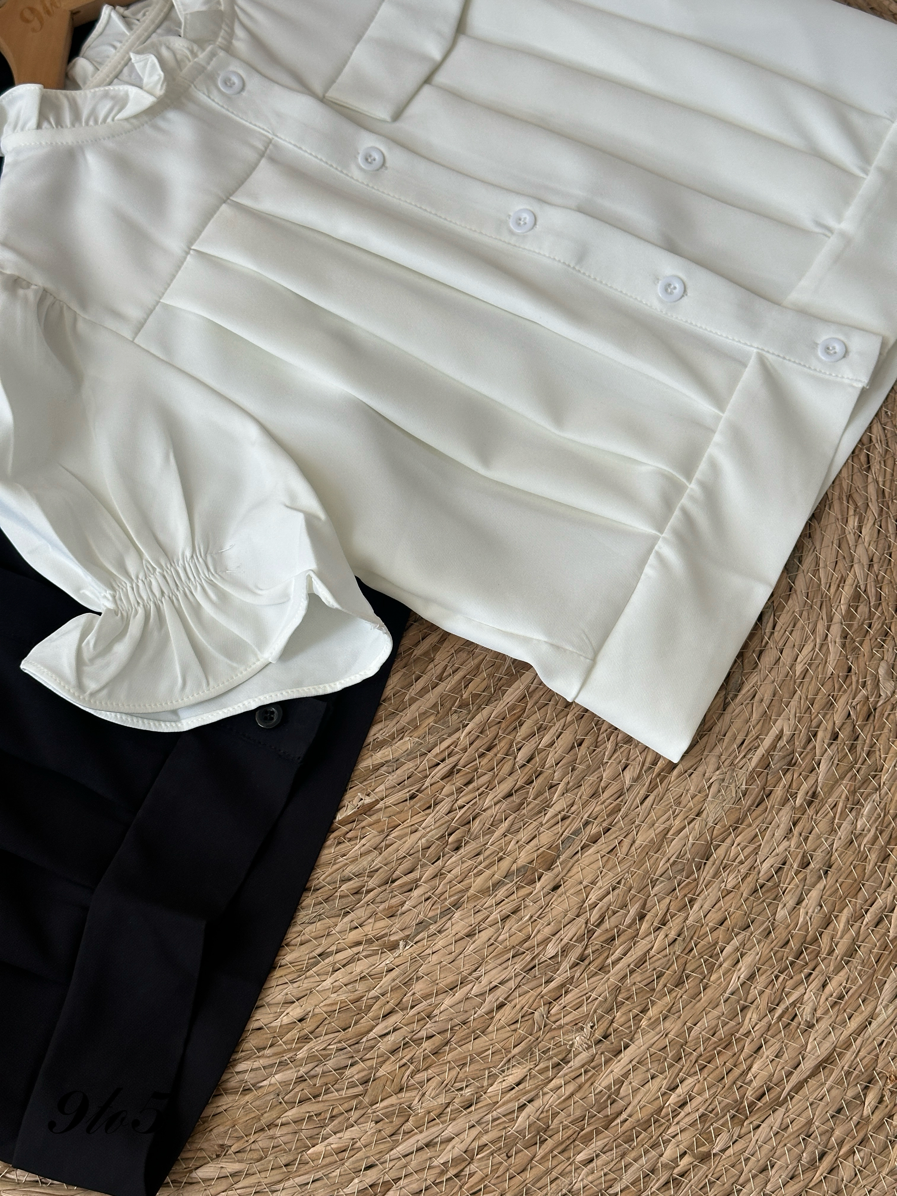 T3986 Puff Sleeve Ruffle Collar Top - 3 Colors 