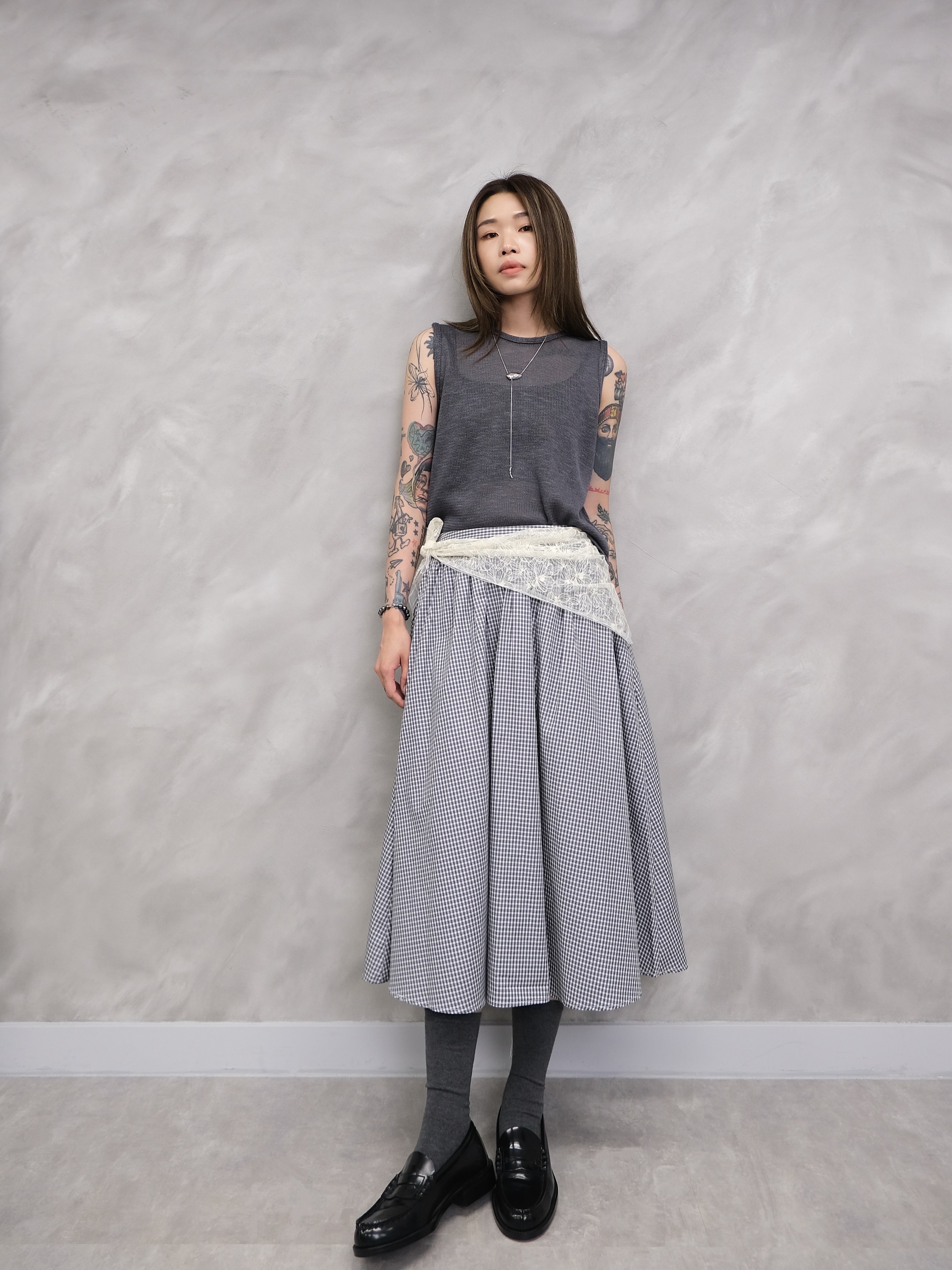 Plaid full skirt #sk45