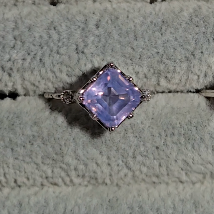 Lavender moon quartz princess cut ring in adjustable sterling silver (C) - RQ155