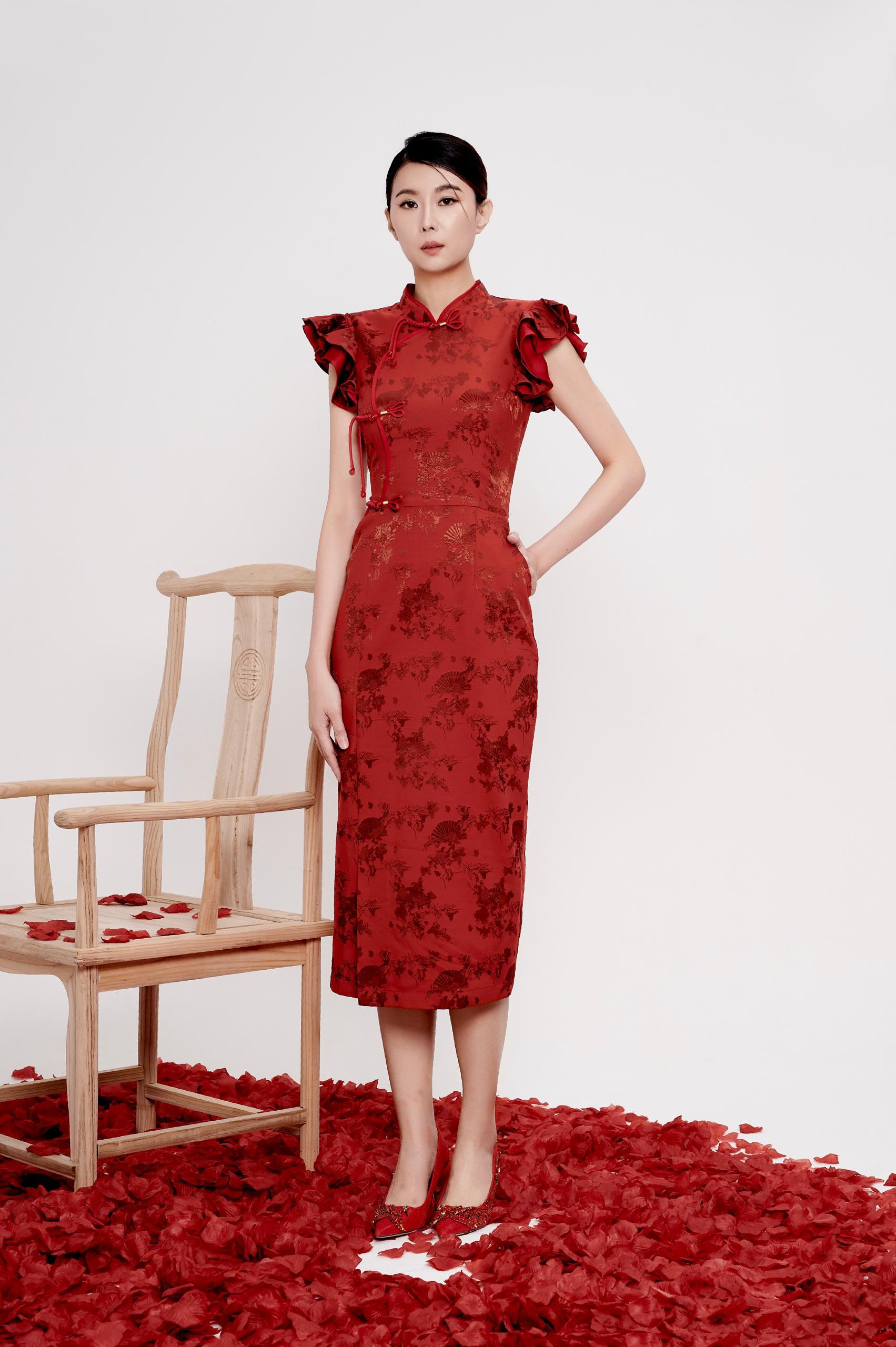 独家荷叶袖子旗袍  2131