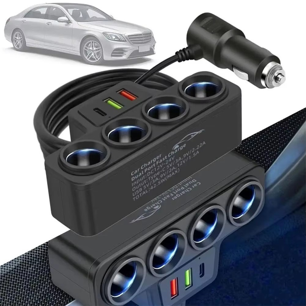 車載點煙器一拖四帶QC3.0+USB+PD快充接口 12V 24V UB0245