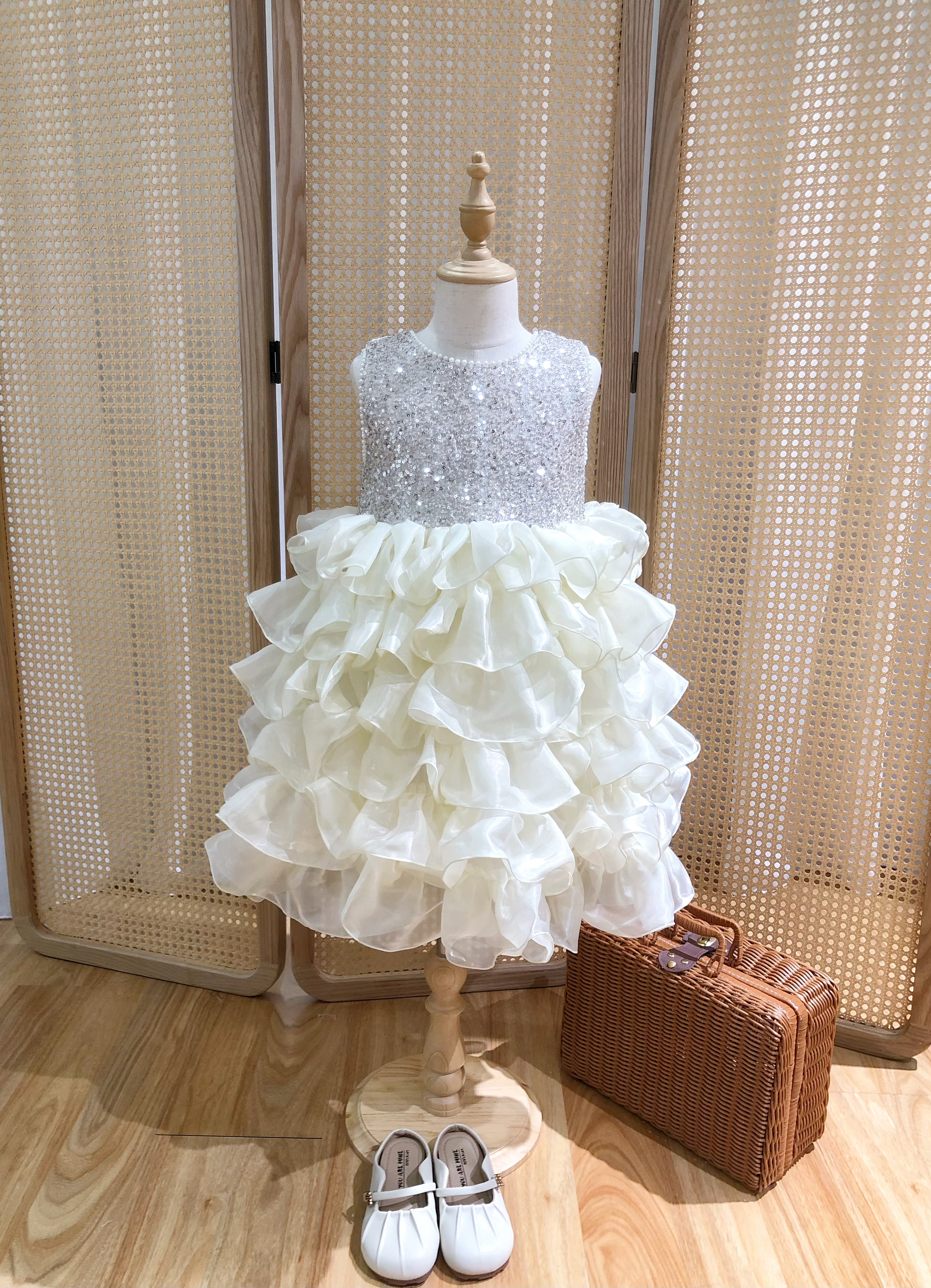 Elegant Girls' Sparkly Ruffle Dress 