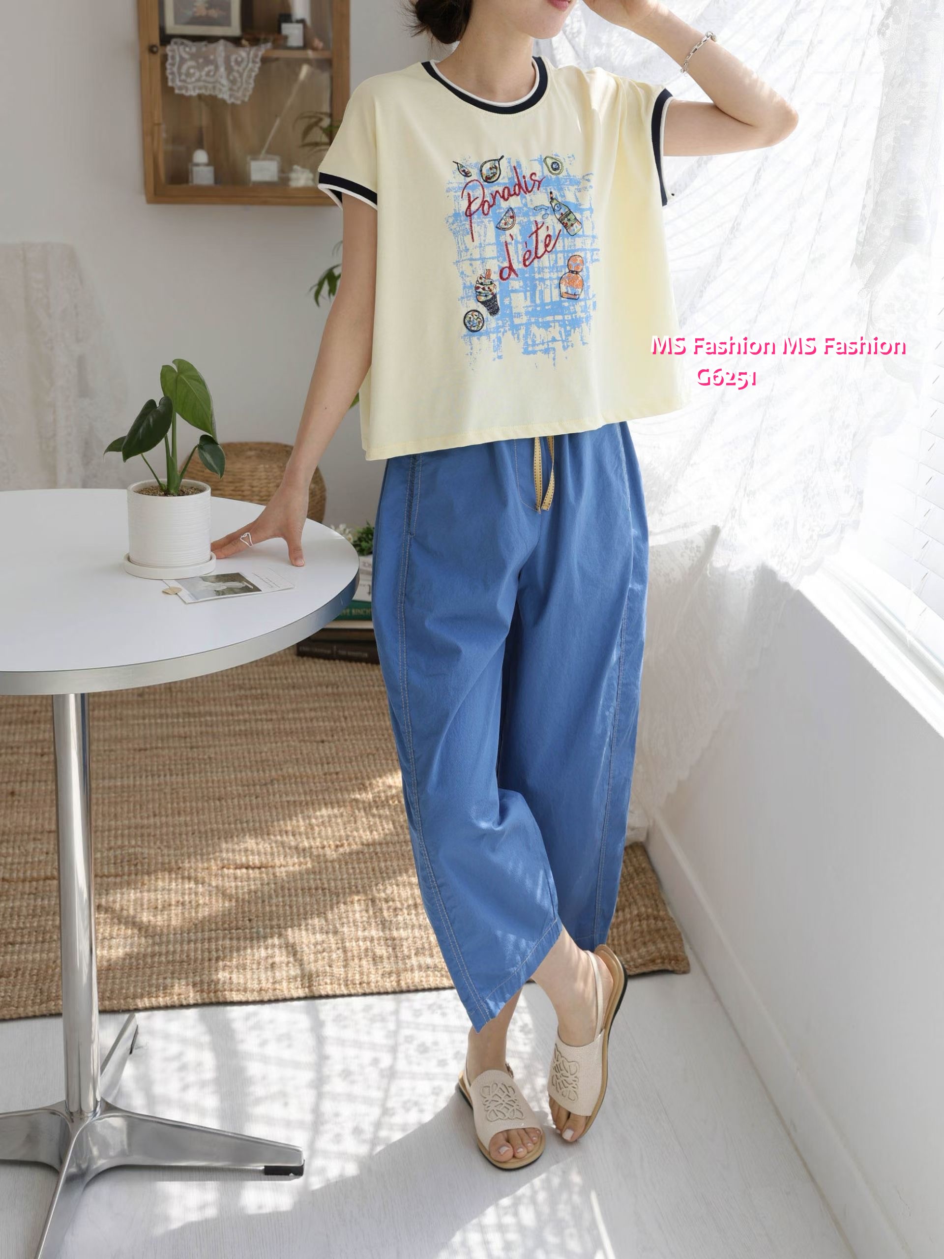 G6251 韓國🇰🇷高質靚print拼邊top