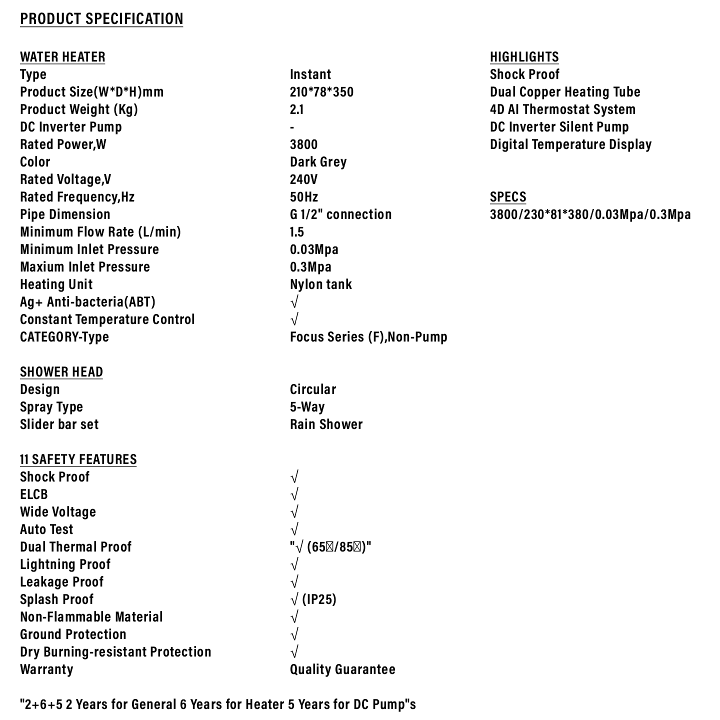 Haier 3.8kW Non-Pump Water Heater Silver (EI38M-FP1S)