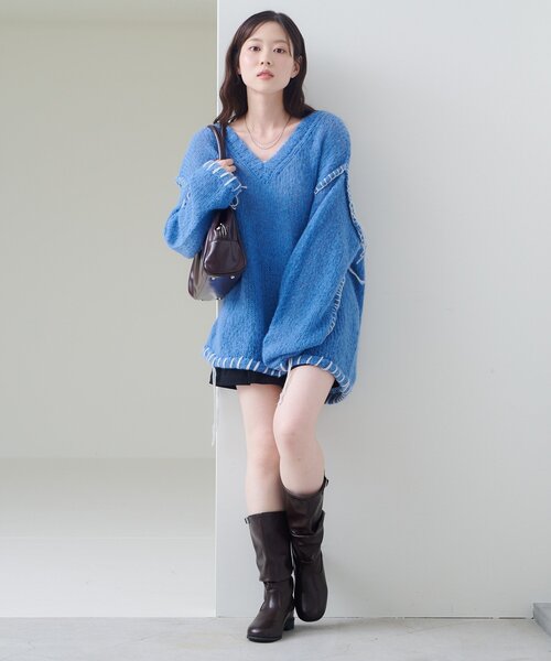 v領盲針編織冷衫