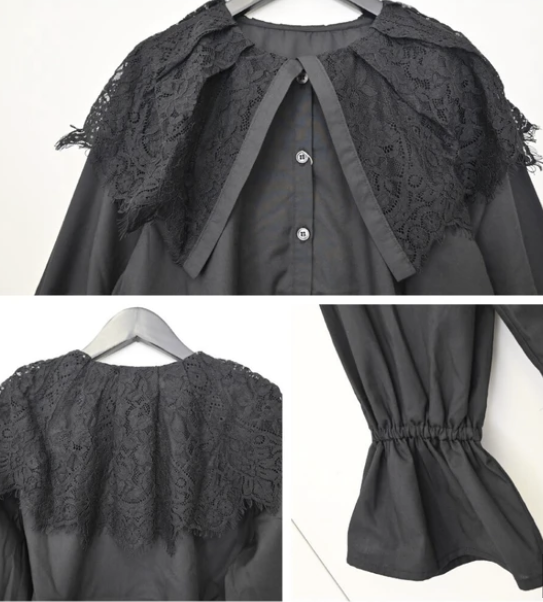 蕾絲領口糖果袖襯衫 - 2026 流行穿搭  長䄂襯衫 春夏時尚穿搭 柔軟舒適 優雅日常 易於配搭 日本直送   #JP-I-260026