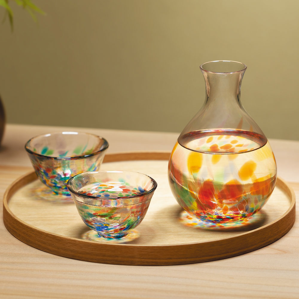 日本製 - ADERIA GLASS - 日本津輕びいどろ - 清酒彩虹杯套裝（一壺兩杯