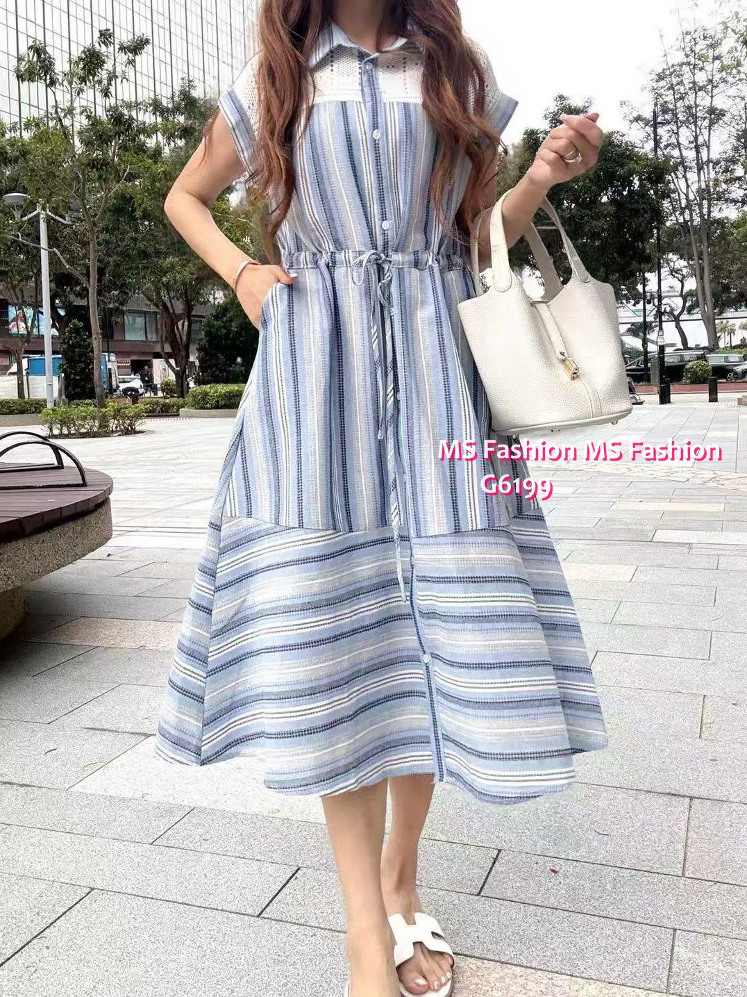 G6199 韓國🇰🇷條子連身裙Set