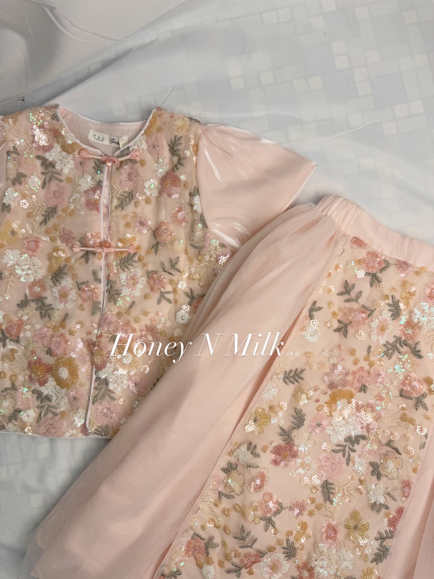 Satin Pink Embroidery Blink Chinese Set Wear