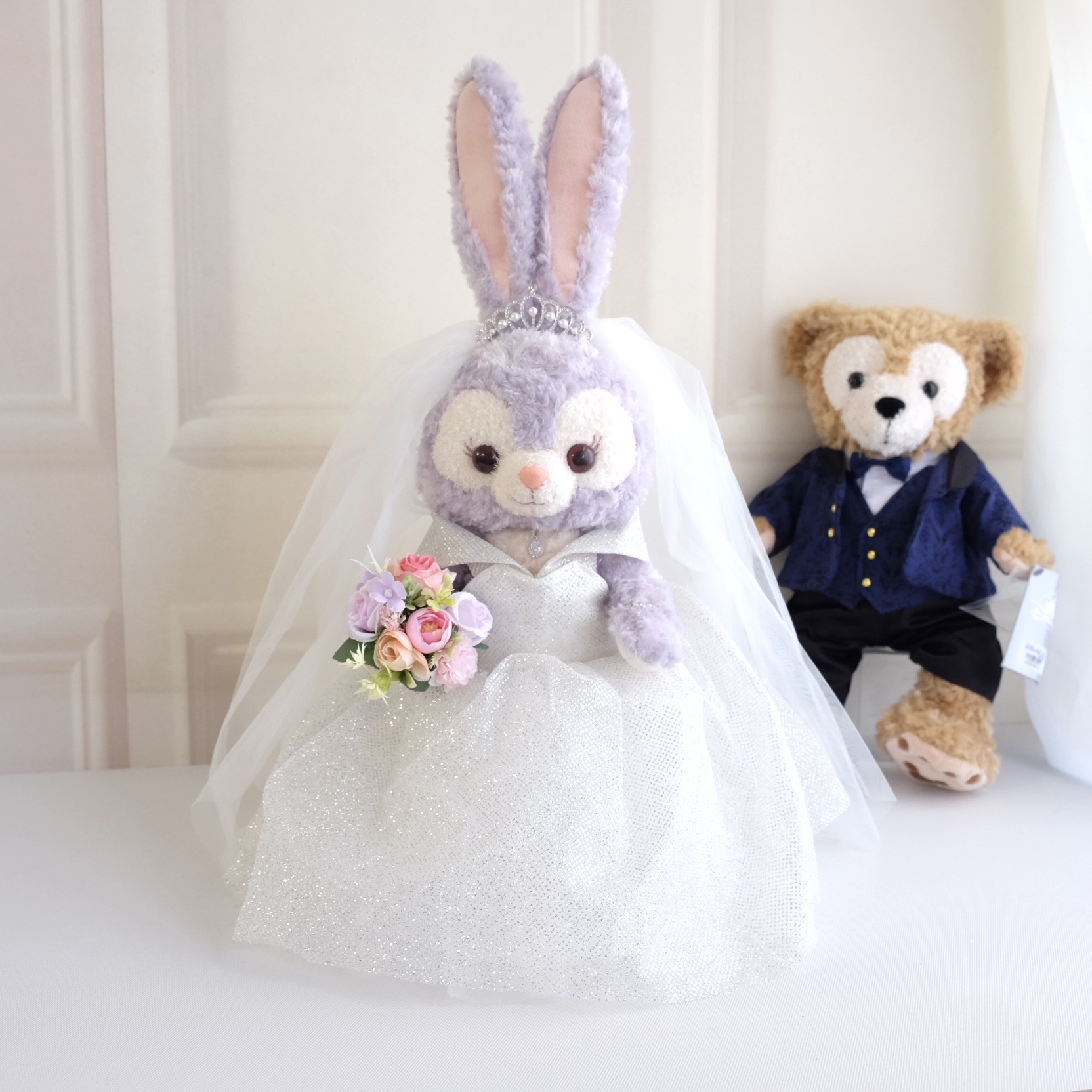 (非現貨)$1500 duffy & stella 結婚公仔(一字肩閃粉布料婚紗藍色暗紋西裝)