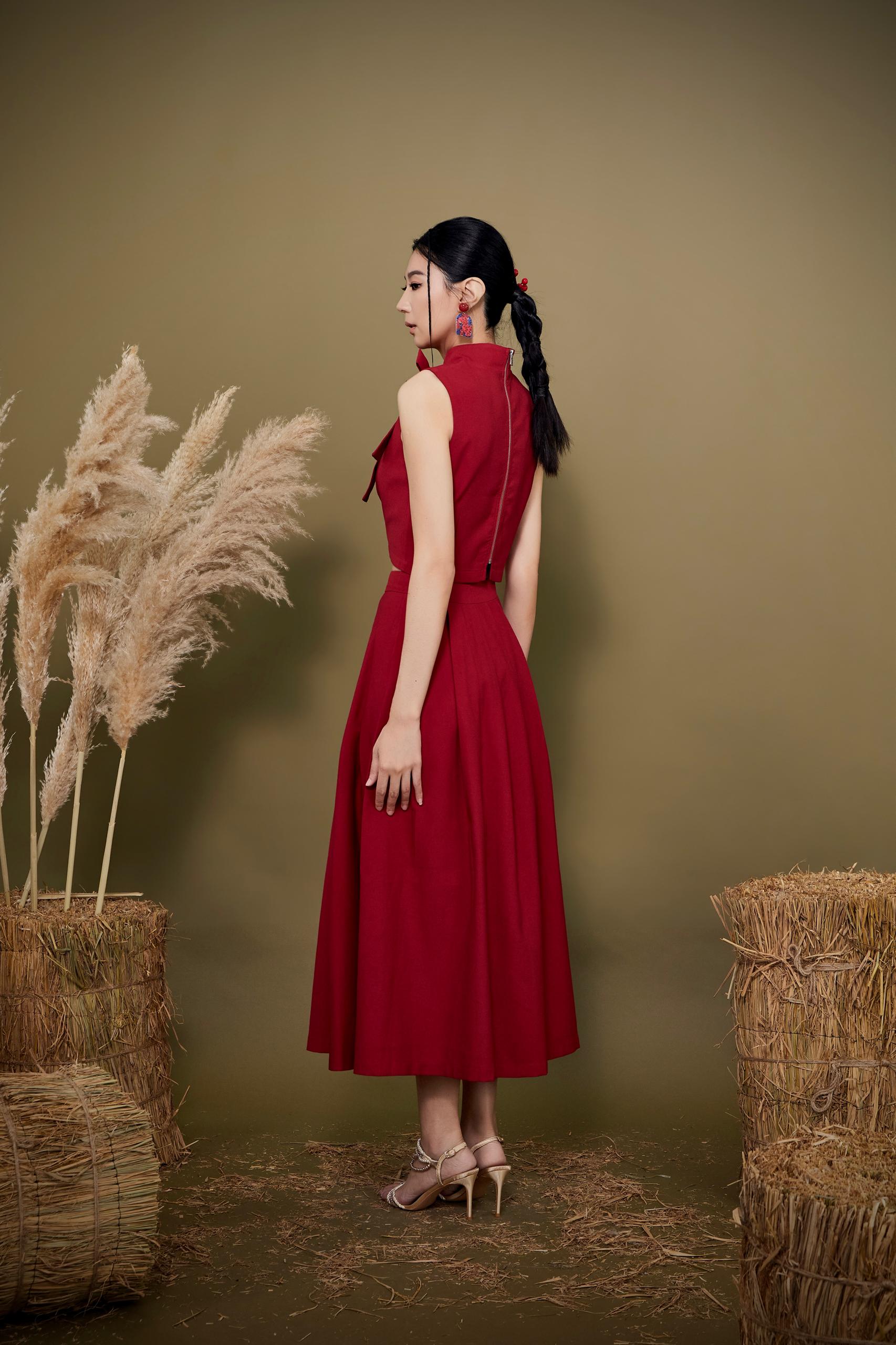 CB2785 EN TONG MINIMALIST BOW ORIENTAL CROP TOP