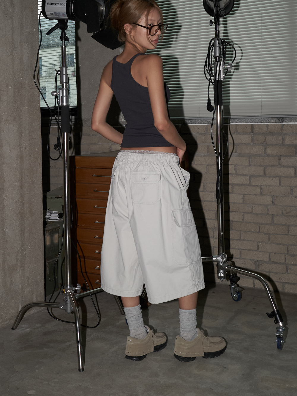 Drawstring Cotton Cargo Shorts