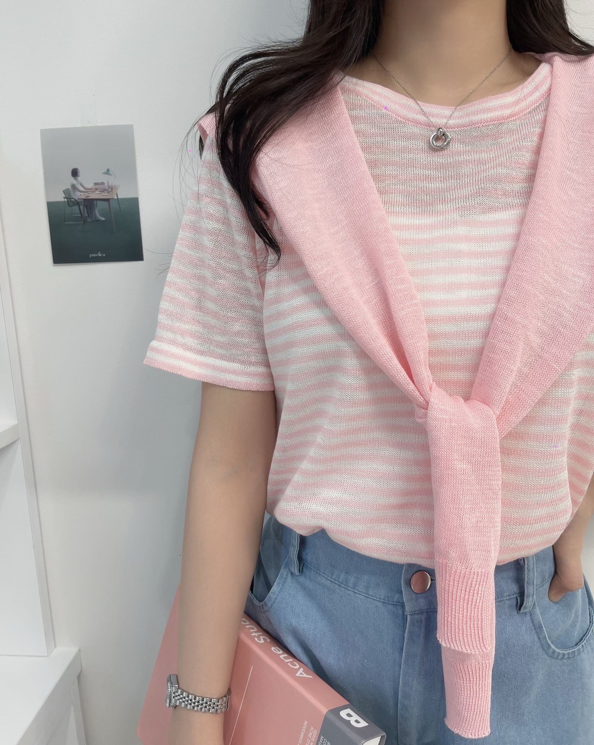 🇰🇷K5577 薄針織橫間假兩件tee