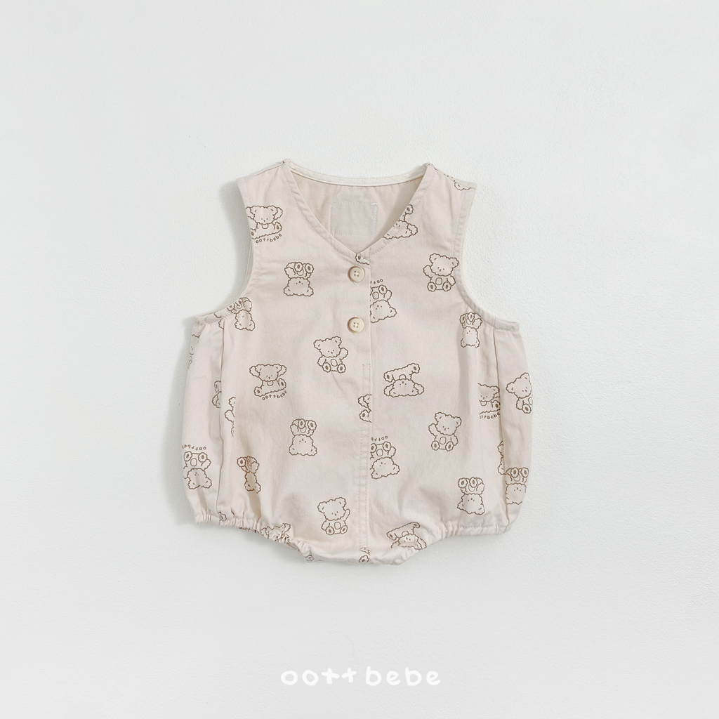 🌸預訂 韓國直送🌸🇰🇷OOTTBEBE兩色小熊滿印牛仔斜紋布背心包屁衣
