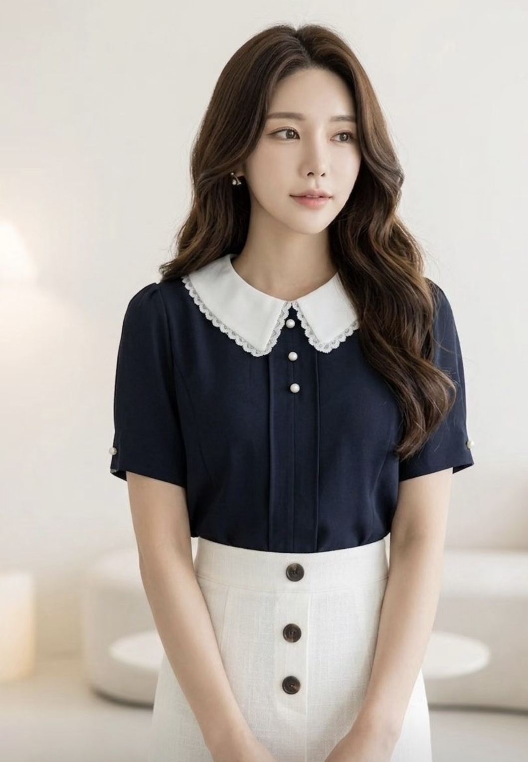 ❥ 公 主 排 鈕 雪 紡 襯 衫 。