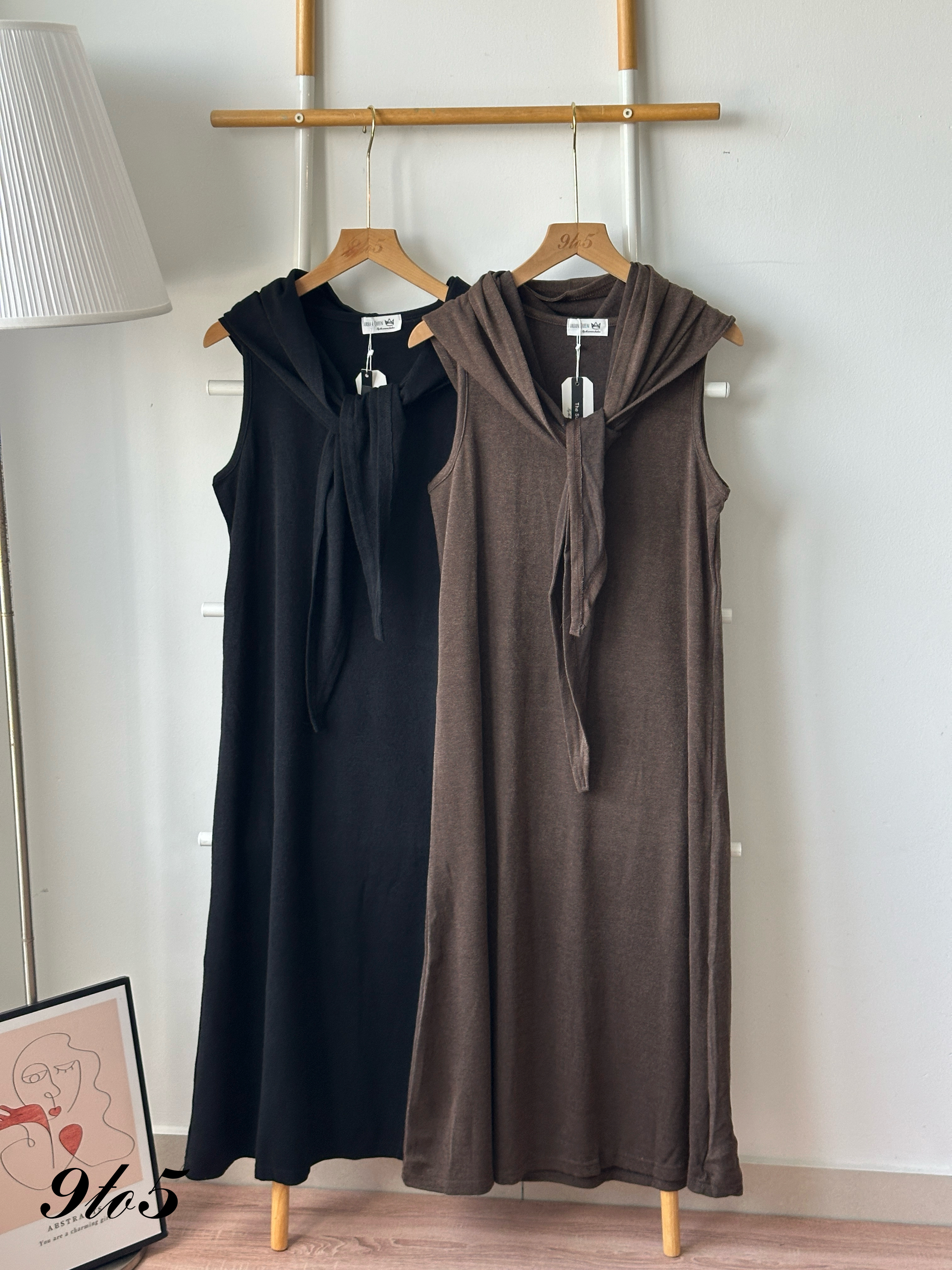 D2359 Sleeveless Long Dress - Black & Brown