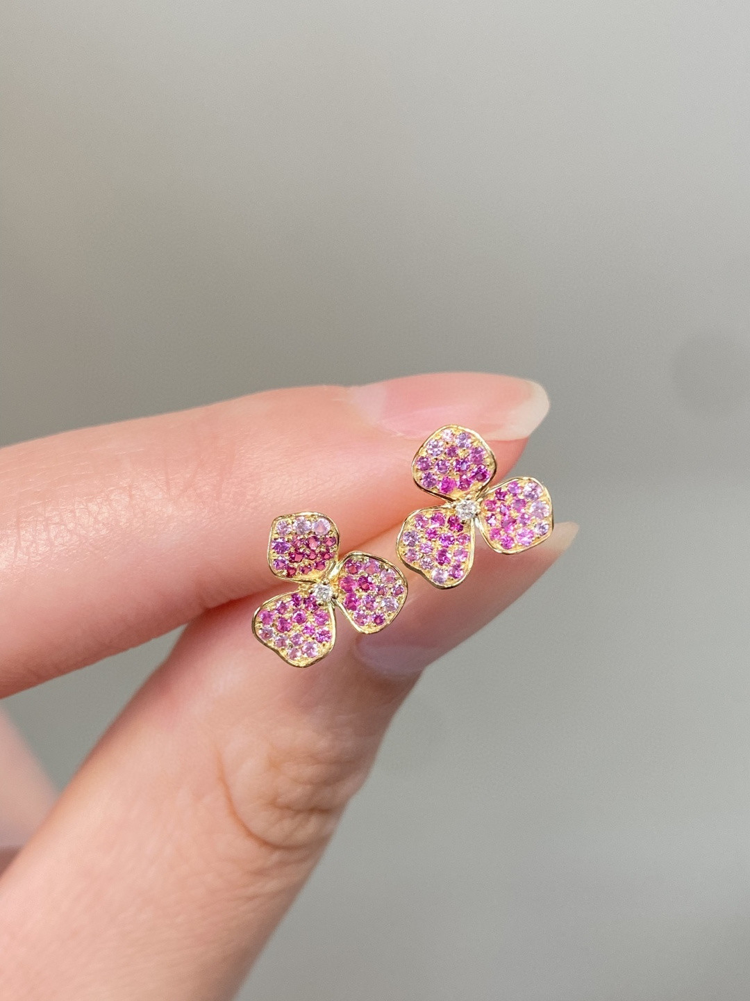 18K Pink Sapphire Diamond Earrings 