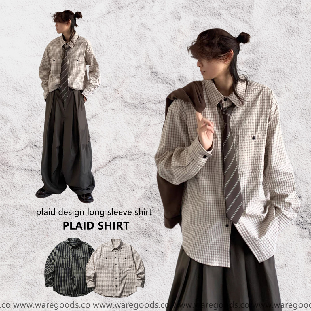 W8275胸前口袋格紋恤衫