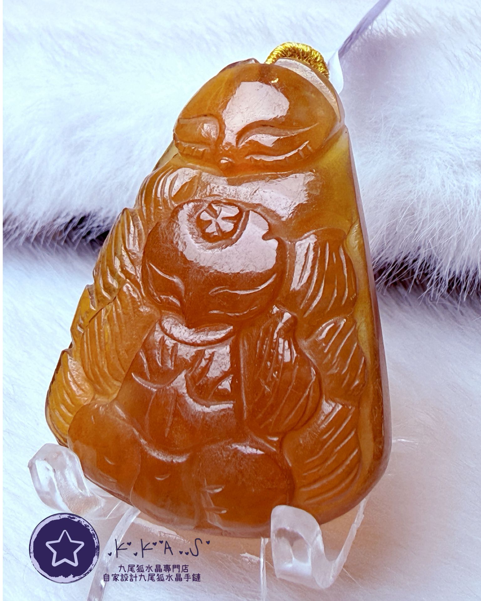 K00004 摩根石九尾雙狐 - 吊墜/手牌兩用款(上下孔)