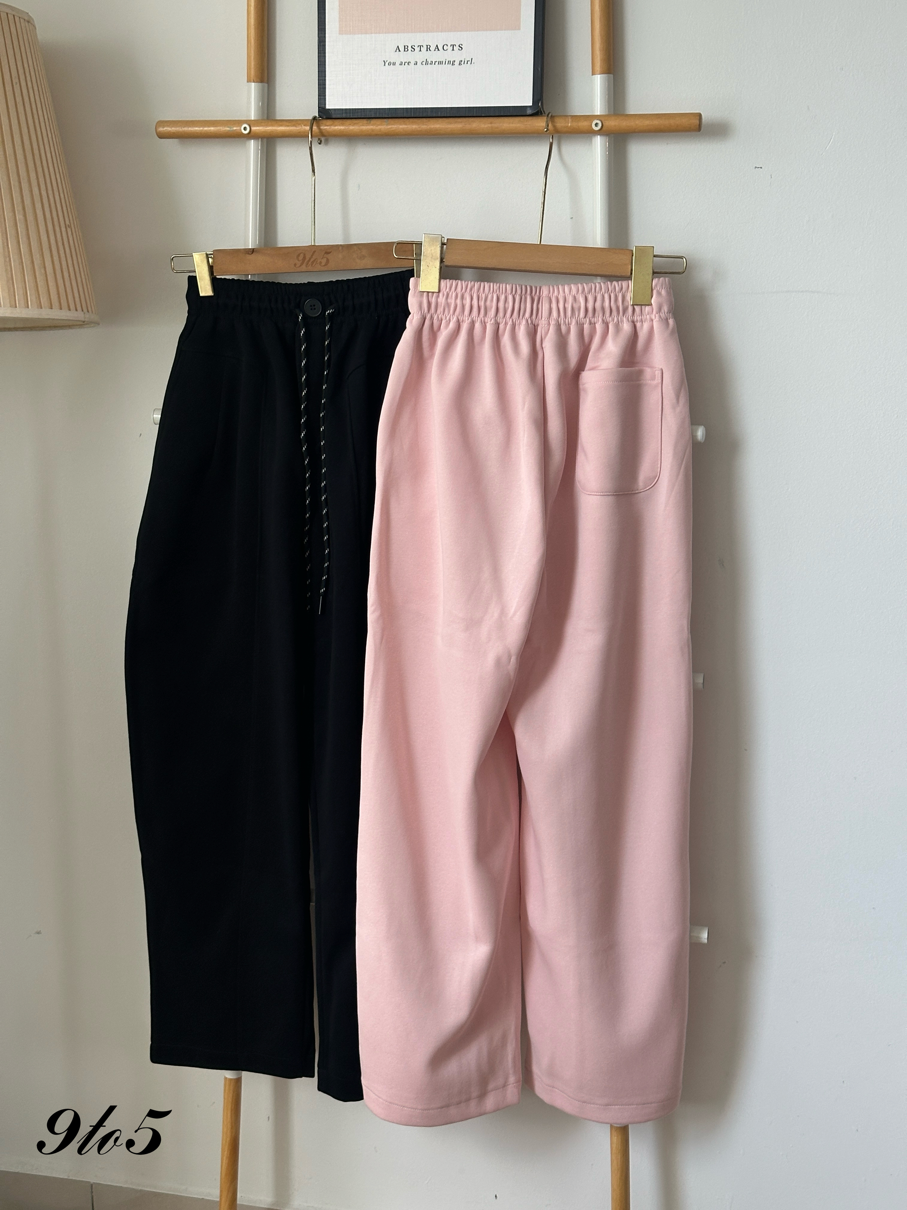 S1834 Long Straight Sweatpants - Black & Pink