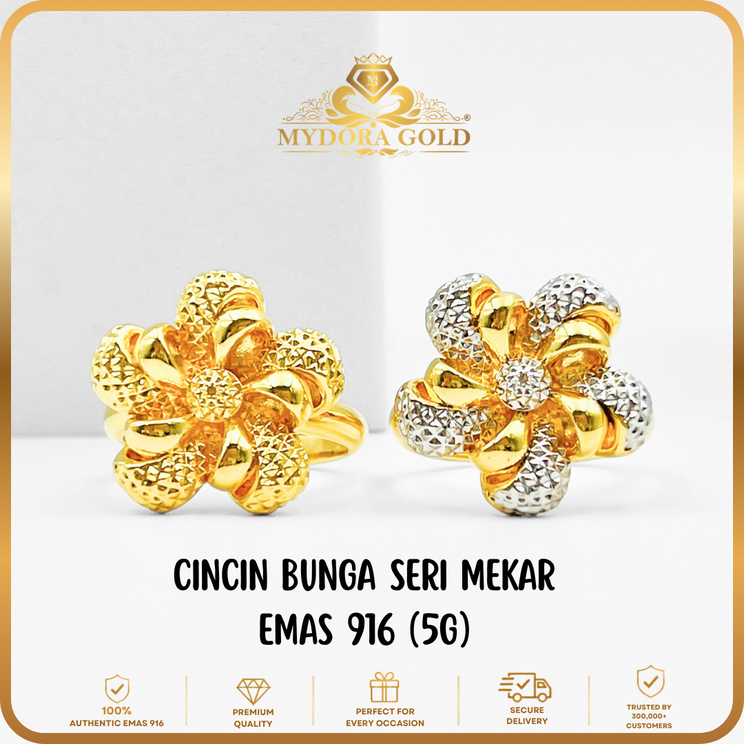MYDORA Cincin Bunga Seri Mekar (5G) l EMAS 916/ 22K