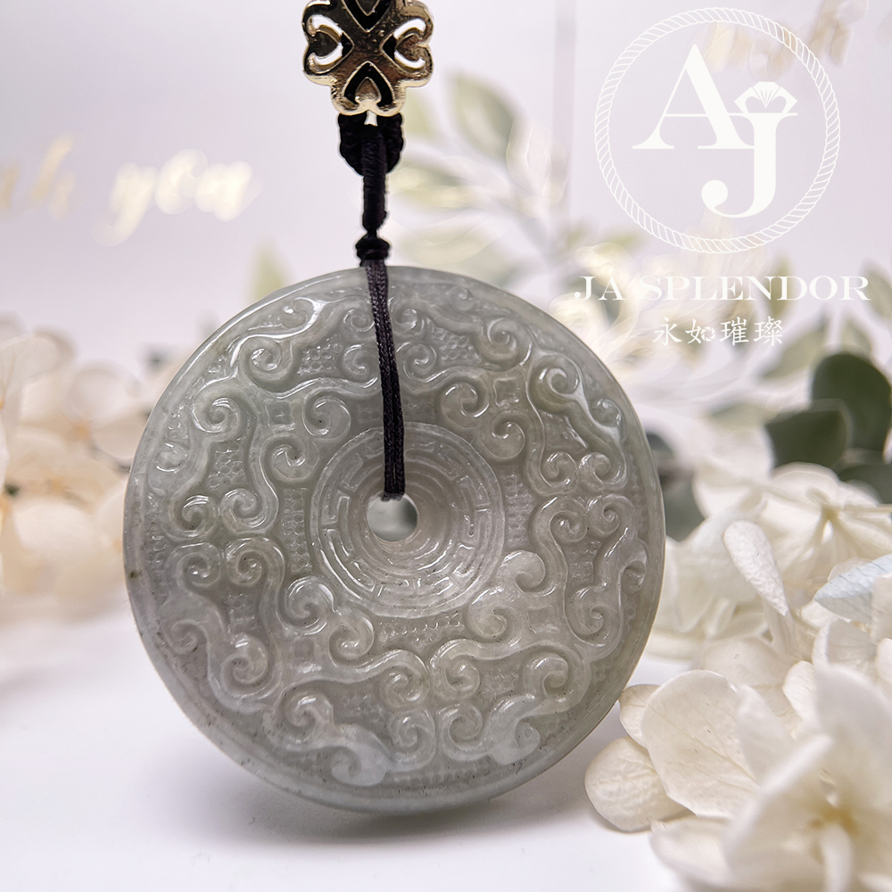 JN-3113 天然翡翠A玉 特大復古回紋雕刻平安扣