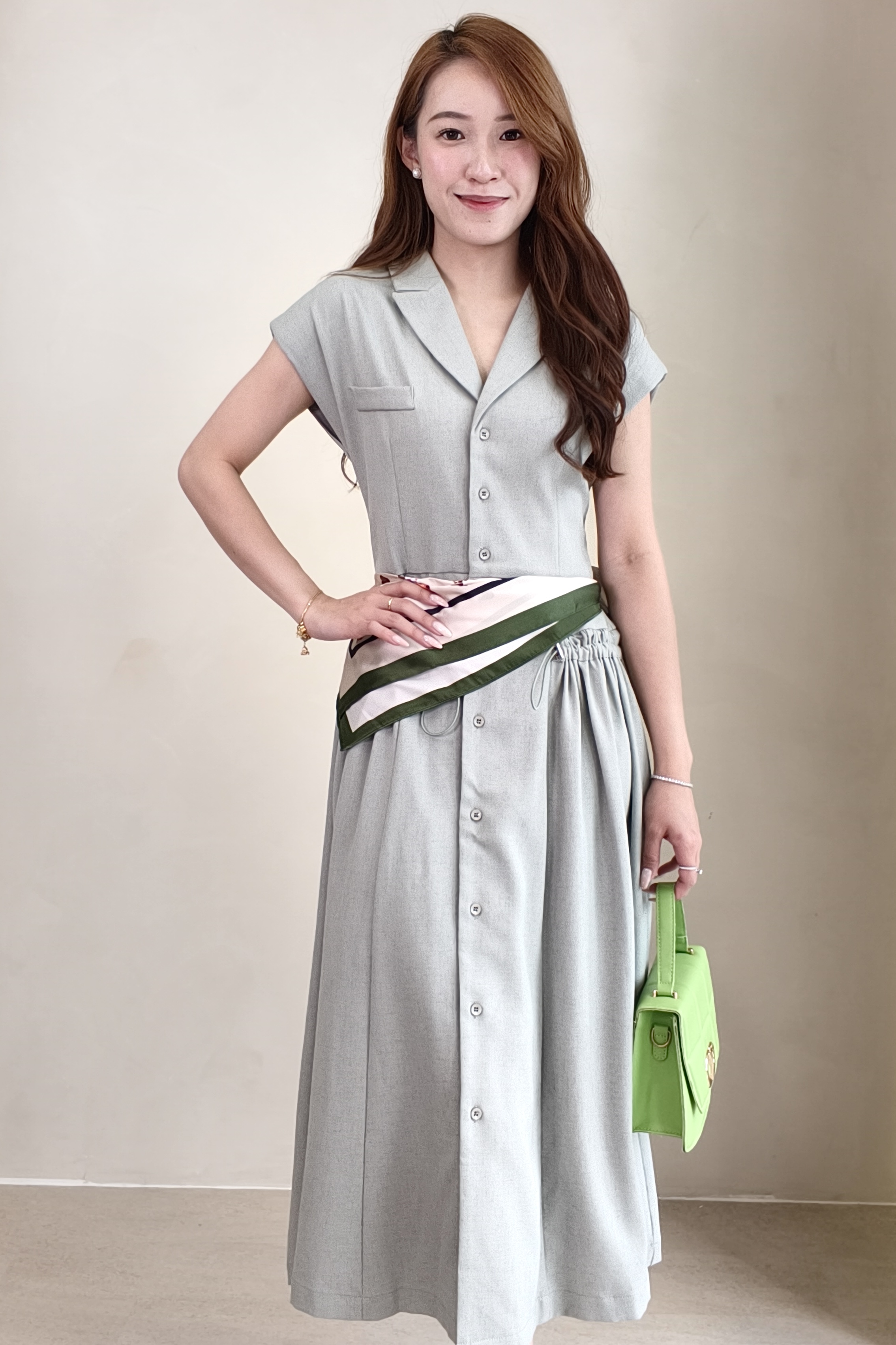 MF36021 Button-Down A-Line Maxi Dress